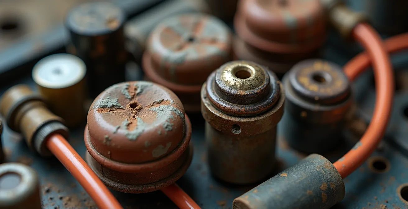 Electrician documenting old wiring system with detailed mapping tools