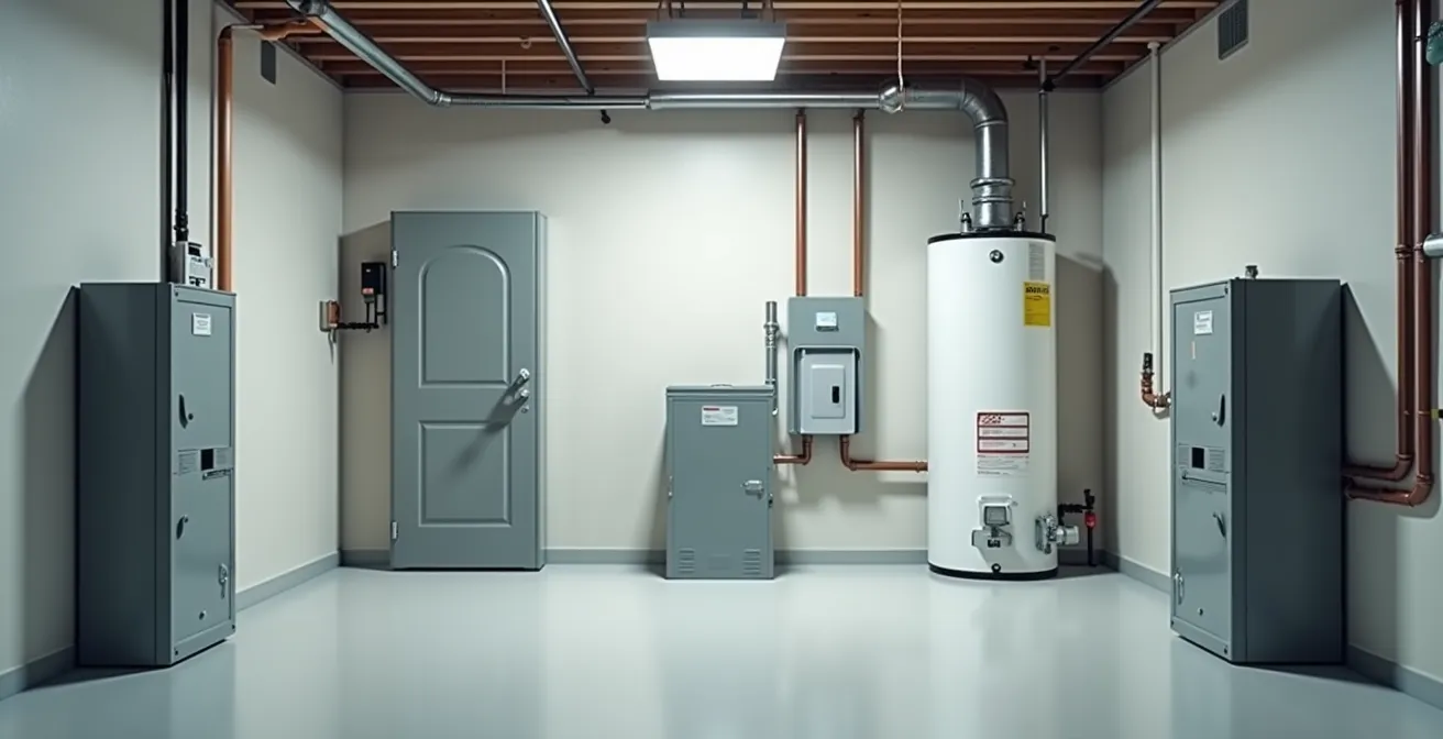 Cross-section view of home infrastructure systems including electrical and plumbing