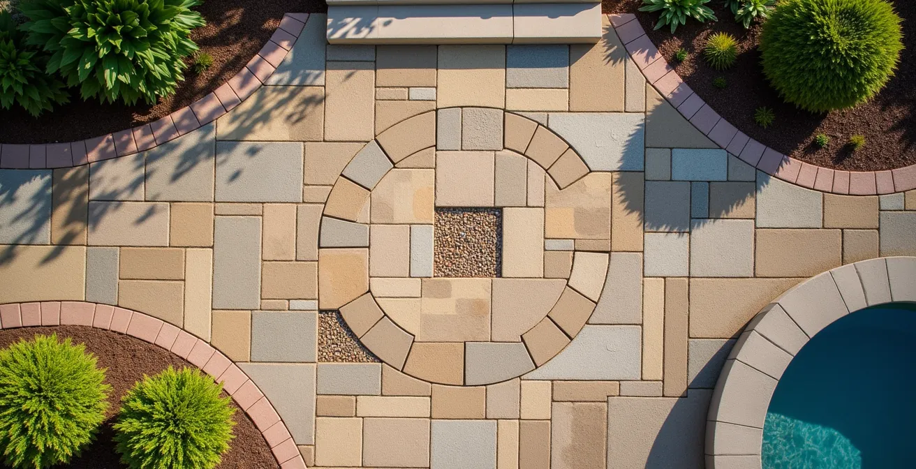 Natural stone paver patio with varied textures showing flexibility and drainage