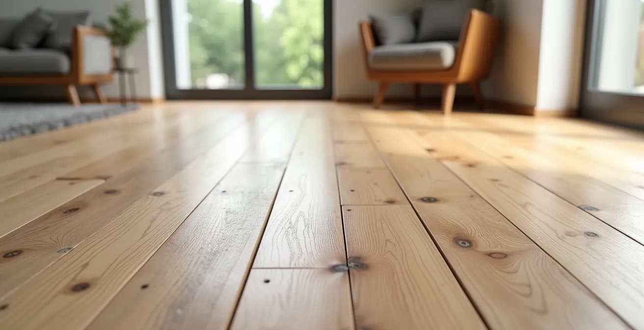 Side-by-side comparison of normal wood floor patina versus damaged finish requiring attention