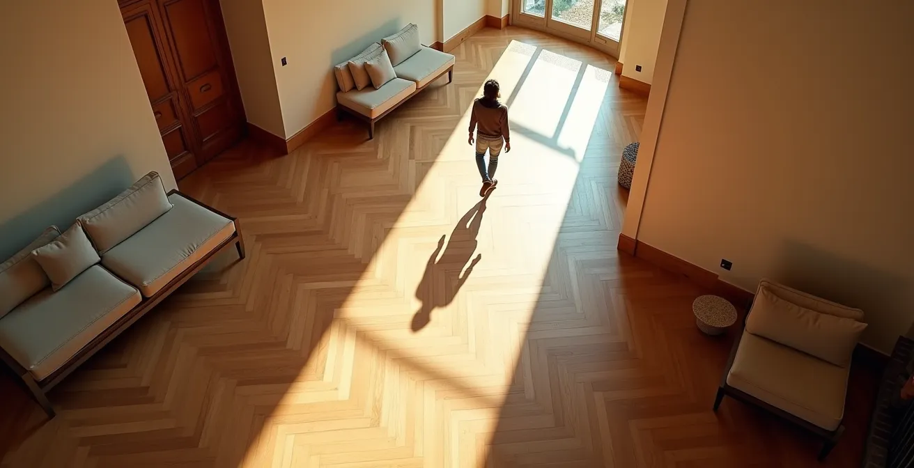 Overhead view of optimized hallway traffic flow with clear pathways